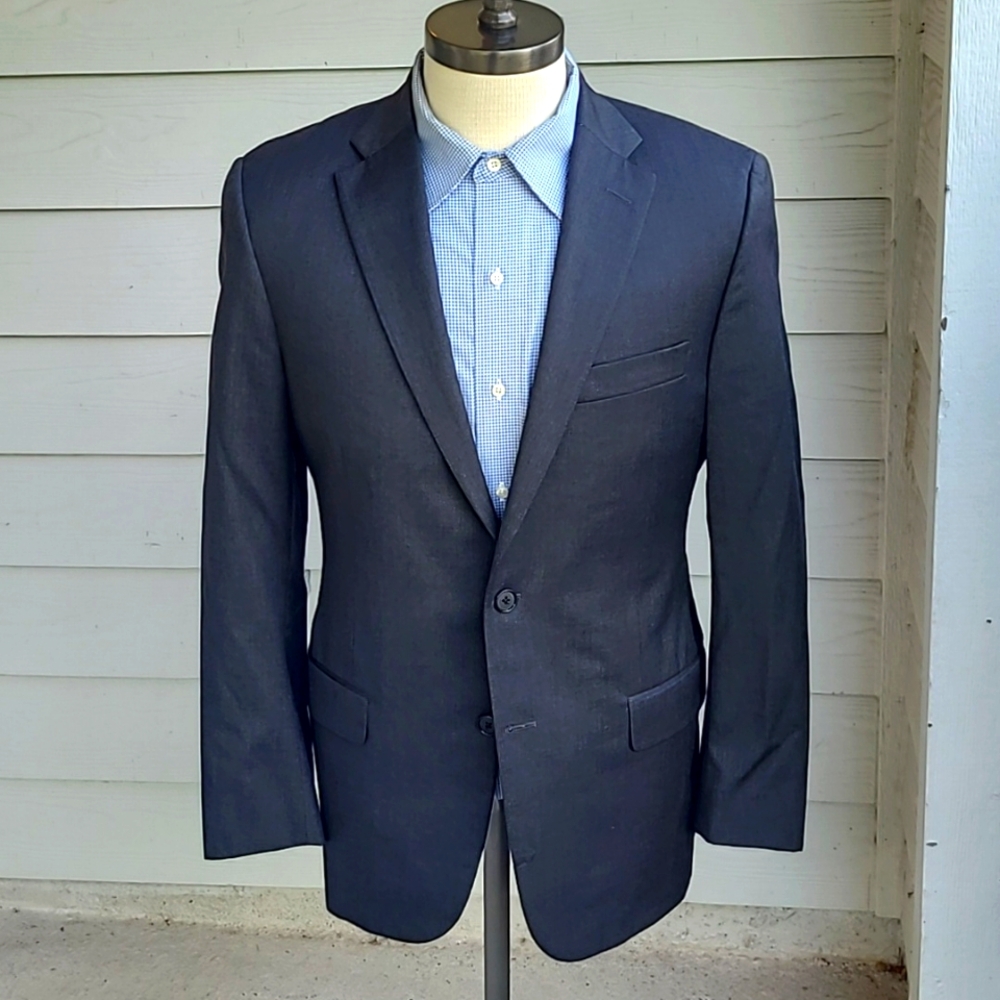 HICKEY FREEMAN Recent Traveler Solid Grey Worsted Wool Mens Sz 39 R Sport Coat‎